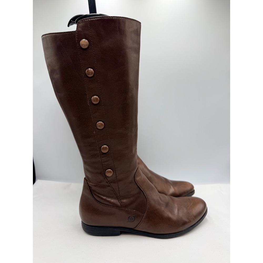 Born Tall Riding Boots Women's Size 6.5 Brown Leather Button Detail Zip Up